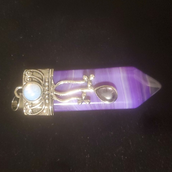 New Inverted Purple Striped Agate with Opalite Magical Pendant Healing Sword. - Picture 2 of 11